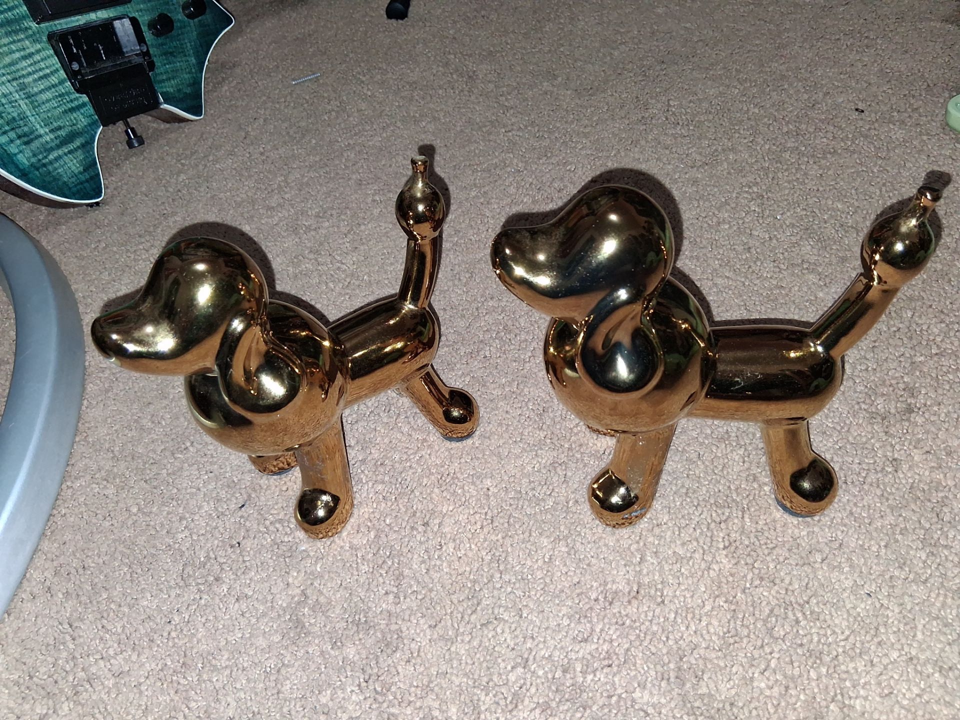Golden ceramic poodle x2