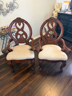Pair of Ornate Carved Wood Armchairs