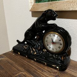 Vintage Black Panther Ceramic Clock 