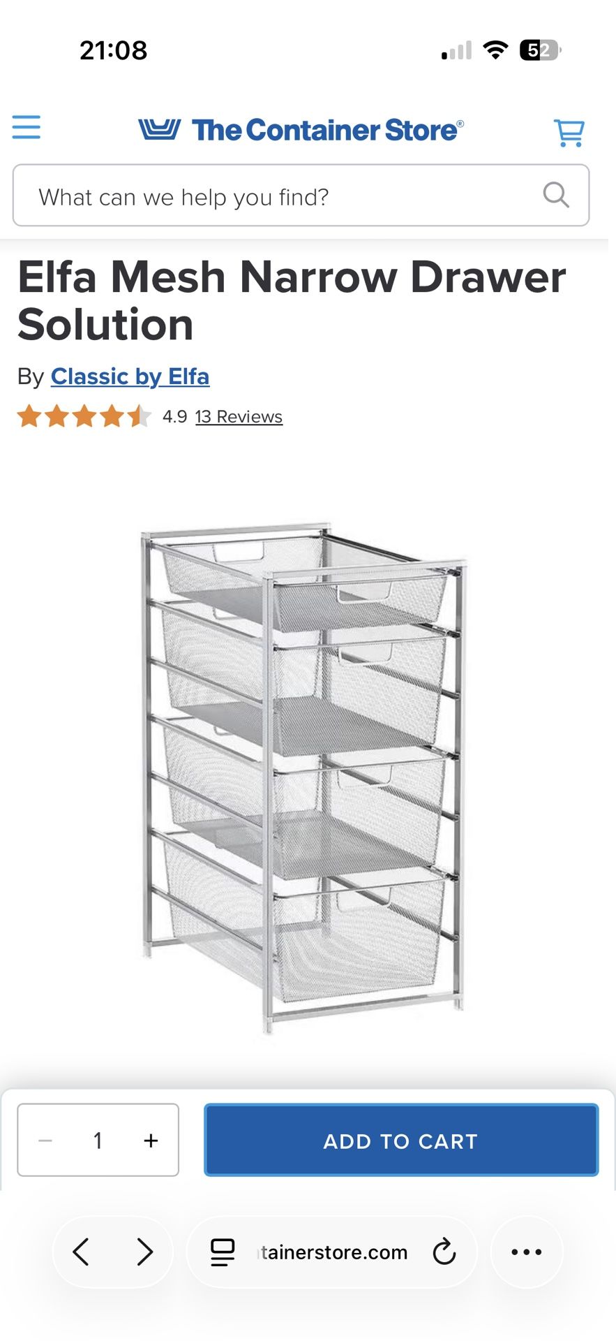 Elfa Mesh Narrow Drawer Solution (Container Store)