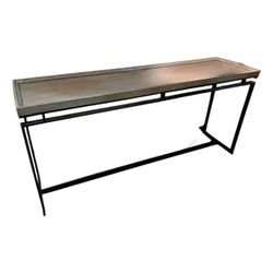 NY: Modern Industrial Console Table with Wood Top and Black Metal Frame