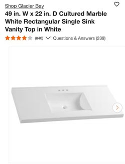 Glacier Bay 49x22 Cultured Marble Vanity Top White