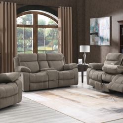 Brand New 2PC Mocha Reclining Sofa and Loveseat Set