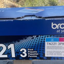 New Brother TN221 3-pack color toner cartridge set (cyan, magenta, and yellow)