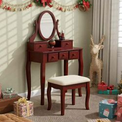 New  Wood Cherry Makeup Vanity Table and Stool Set