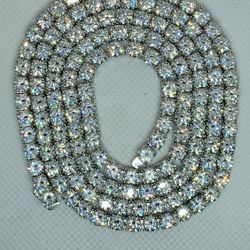 925 Sterling Silver Tennis Chain With Genuine Moissanite 73 Carats 30 Inch 5mm