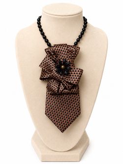 Handmade Necktie Necklace w/ Black Floral Brooch