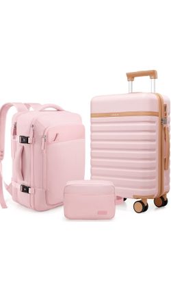 UKEIN Luggage Sets 3 Piece, Carry On Luggage 20In With Spinner Wheels,PC Hardside Suitcase Set with TSA Lock,Durable Carry On Suitcase With Travel Bac