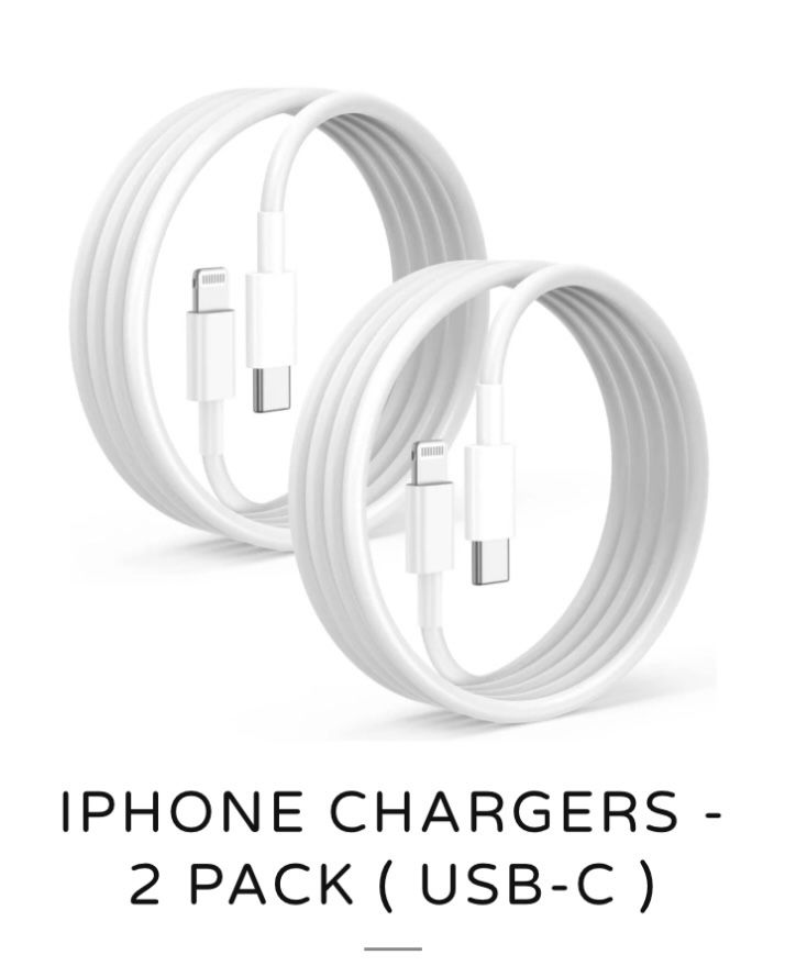 IPHONE CHARGER - USB C  - 2 PACK - (6ft) - FAST CHARGING