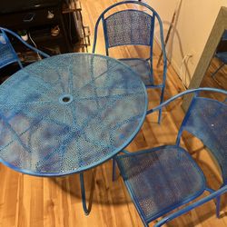 Blue Metal Patio Table Set