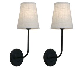 Pathson Set of 2 Vintage Wall Sconces Black Linen Shades