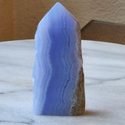 3.2" Approximately Druzy Blue Lace Agate Tower Quartz Crystal