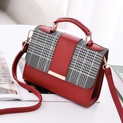 Red Houndstooth Structured Handbag