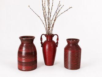 Set of 3 Burgundy Ceramic Decorative Vases – Beautiful Home Décor