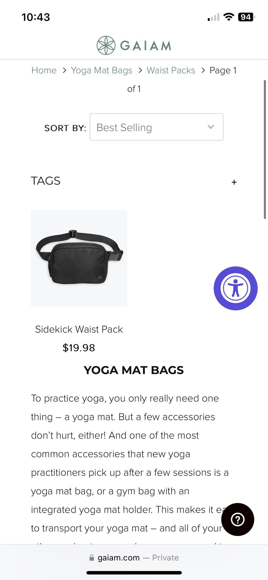 Gaiam Sidekick Waist Bag