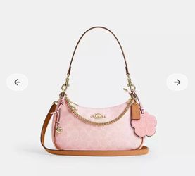 Pink coach Teri Shoulder Bag In Signature Canvas With Charms New