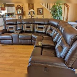 Broun Color Power Recliner Motion Sectional Sofa  Set
