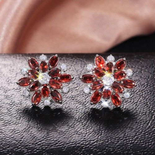 "Colorful Flower CZ Full Filled Romantic Stud Earrings For Women, HA4176


