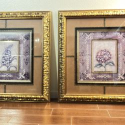 Framed Wall Picture Gold Decorative Large Pair