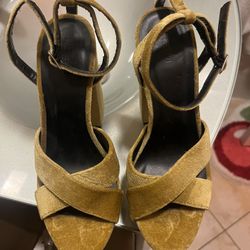 Yellow Velvet Platform Pumps