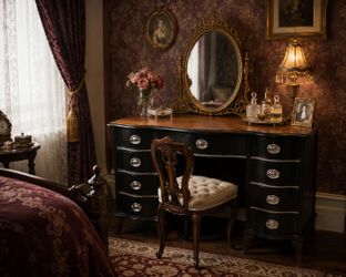 Vintage Glam Vanity Desk –Statement Piece with 9 Drawer Dresser Black - Wood Top