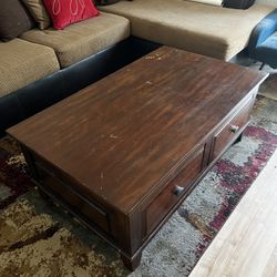 Wood Coffee Table w/ Lift Tabletop & Drawers