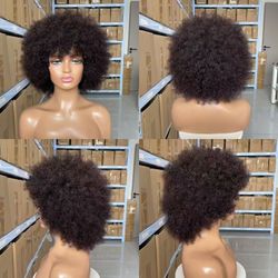 Short Afro Kinky Curly Wig with Bangs