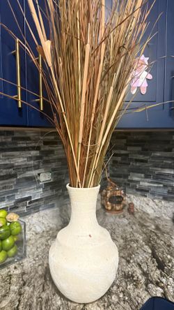 Dried Cattail and Grass Arrangement in Textured Vase check more pictures