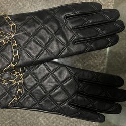 CC Genuine Leather Chain Gloves Long