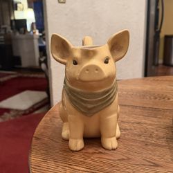 Vintage Babe the Pig Pitcher: 8" Tall Yellow Ceramic with Green Scarf