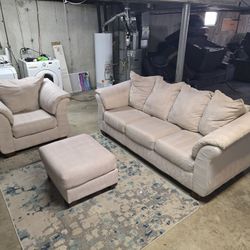 Ashley Beige Sofa and Chair with Ottoman 