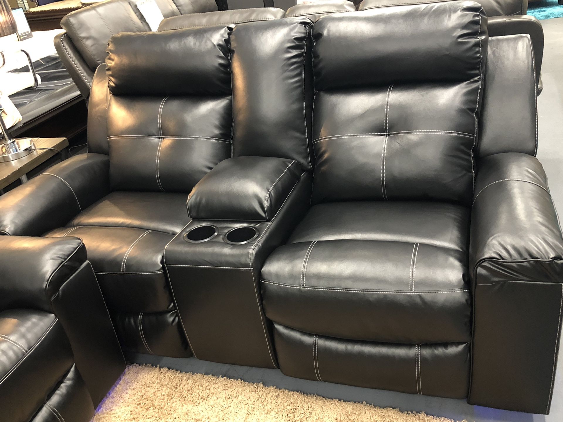 Brand new black leather reclining sofa and loveseat