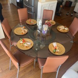 Round Glass Dining Table & 6 Chairs