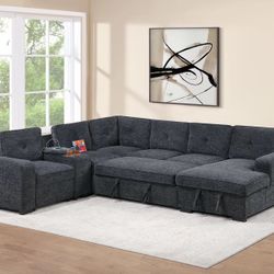 New Sleeper Sectional Couch with USB Console, Cup Holders! Free Delivery 🚚! 