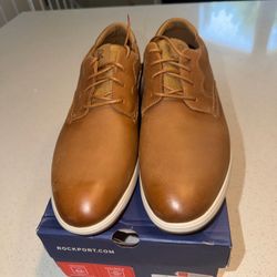 Rockport Men's Noah Plain Toe shoes caramel leather 13