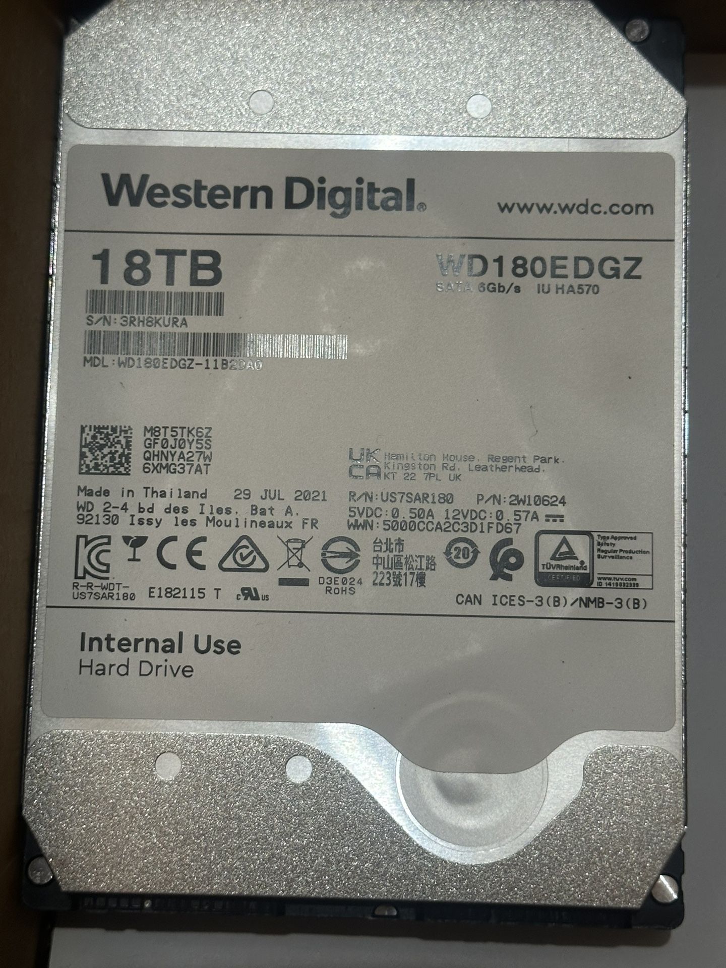 Western Digital (18TB, 3.5” 7200 RPM) SATA HDD - WD180EDGZ
