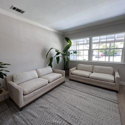 Two Beige Loveseat Sofa Couches