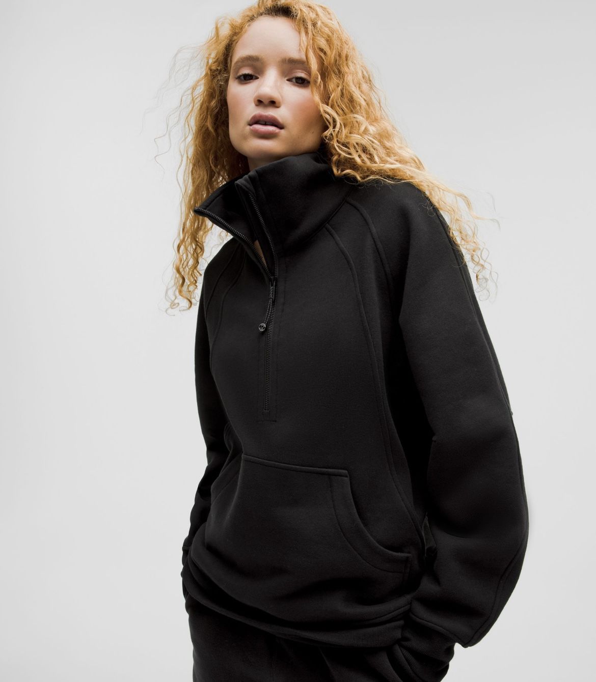 Black Lululemon Oversized Funnel-Neck Half-Zip Quarter-Zip Sweatshirt - M/L