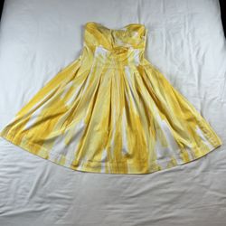Calvin Klein Strapless Yellow Abstract Fit & Flare Dress Size 4 