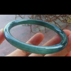 Certificate Jadeite Hand Carved Green Natural A Jade Circle Bangle Bracelet 7 inches 58mm 17.8 cm