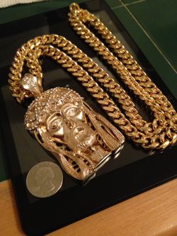 14K Gold Plated Miami Cuban With Jesus Head