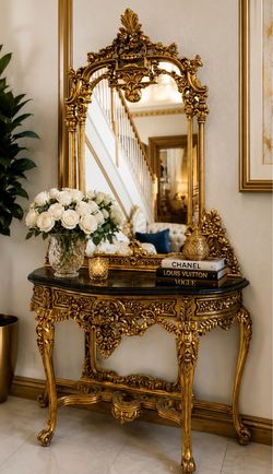Gold console & Mirror