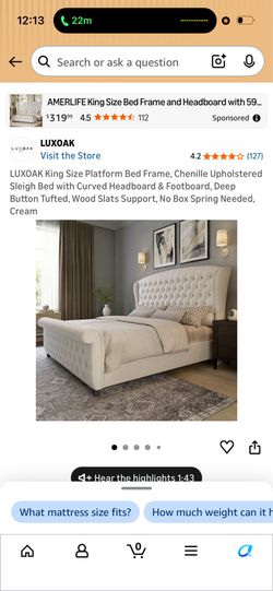 King size cream bed frame