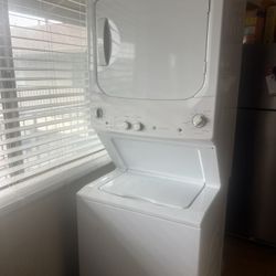 Washer and Dryer White Stacked 