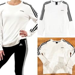 Classic women’s White Adidas 3-Stripes Crewneck Sweatshirt L