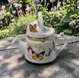 Formalities Baum Bros Butterfly Collection Hinged Teapot Trinket Box Golden Trim. The Formalities Baum Bros Butterfly Collection Hinged Teapot Trinket