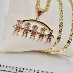 Cadena 1 niño 4 niñas Chapado en oro 14k /Chain 1 boy 4 girl,  14k gold plated
