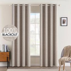 Blackout Linen Curtains, 52"x 90", Khaki