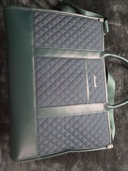 Large Quilted Laptop Carrying Bag – Dark Green – Padded Shoulder Strap
