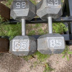 85lb Hex Iron Dumbbell Set Weights 